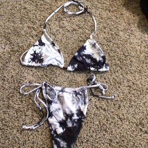Black and White Tie-Dye Bikini Set